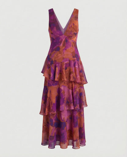 Damen Maxikleid mit Rüschen und tiefem Dekolleté