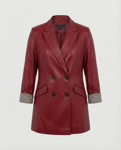 Damen Doppelreihenblazer Modern Kontrastärmel