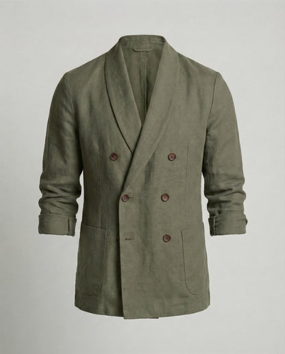 Herren Leinenjacke Leicht Doppelknopf Sommerjacke