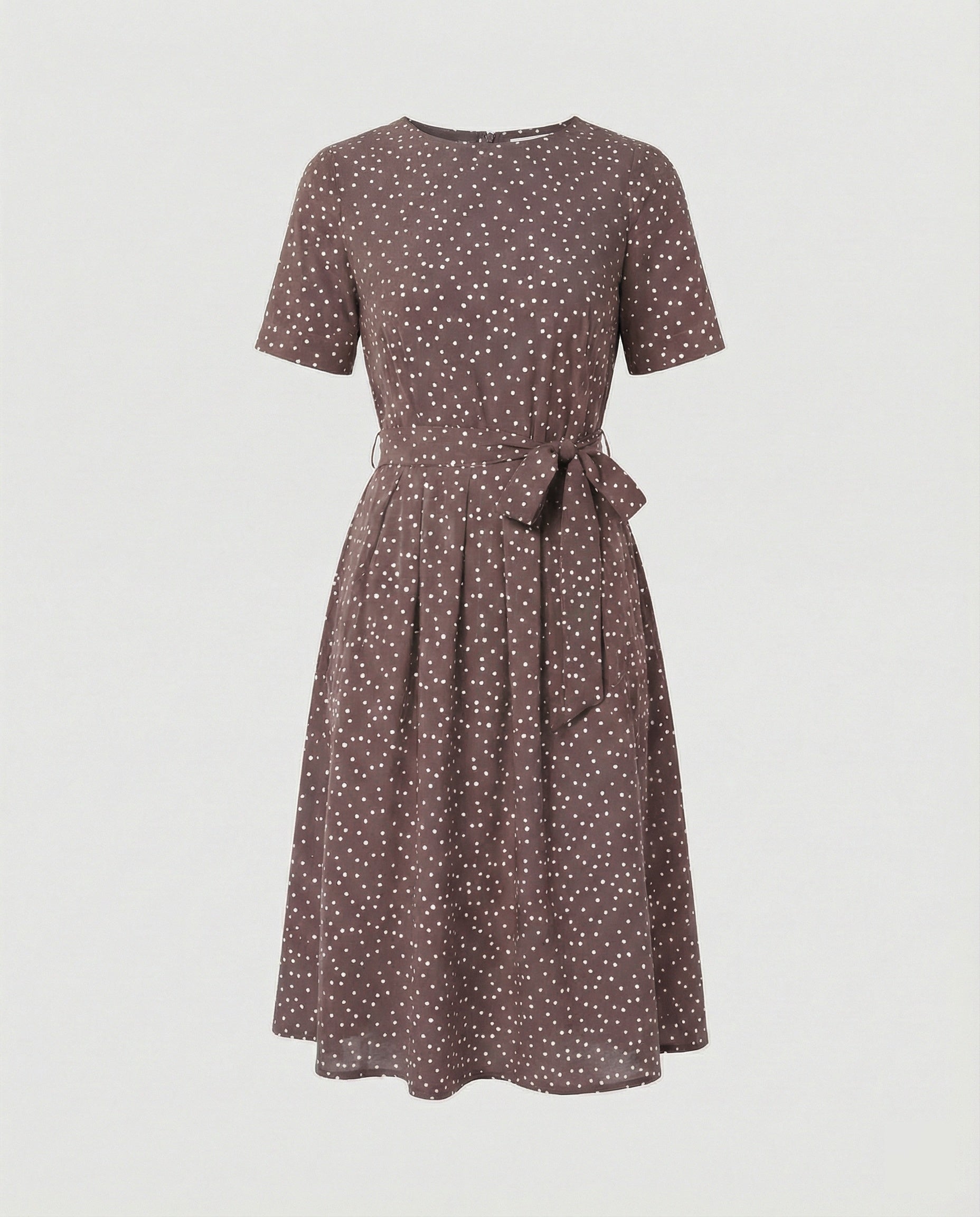 Damen Midi-Kleid mit Punkten und Taillengürtel Elegant - Norvielle