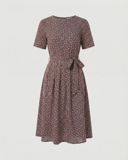 Damen Midi-Kleid mit Punkten und Taillengürtel Elegant - Norvielle