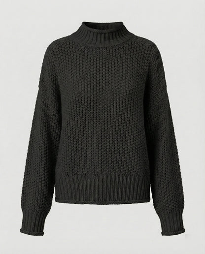 Damen Strickpullover Kuschelig Weite Ärmel Hochkragen