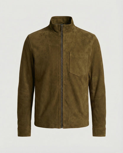 Herren Wildlederjacke Stehkragen Elegant Leder