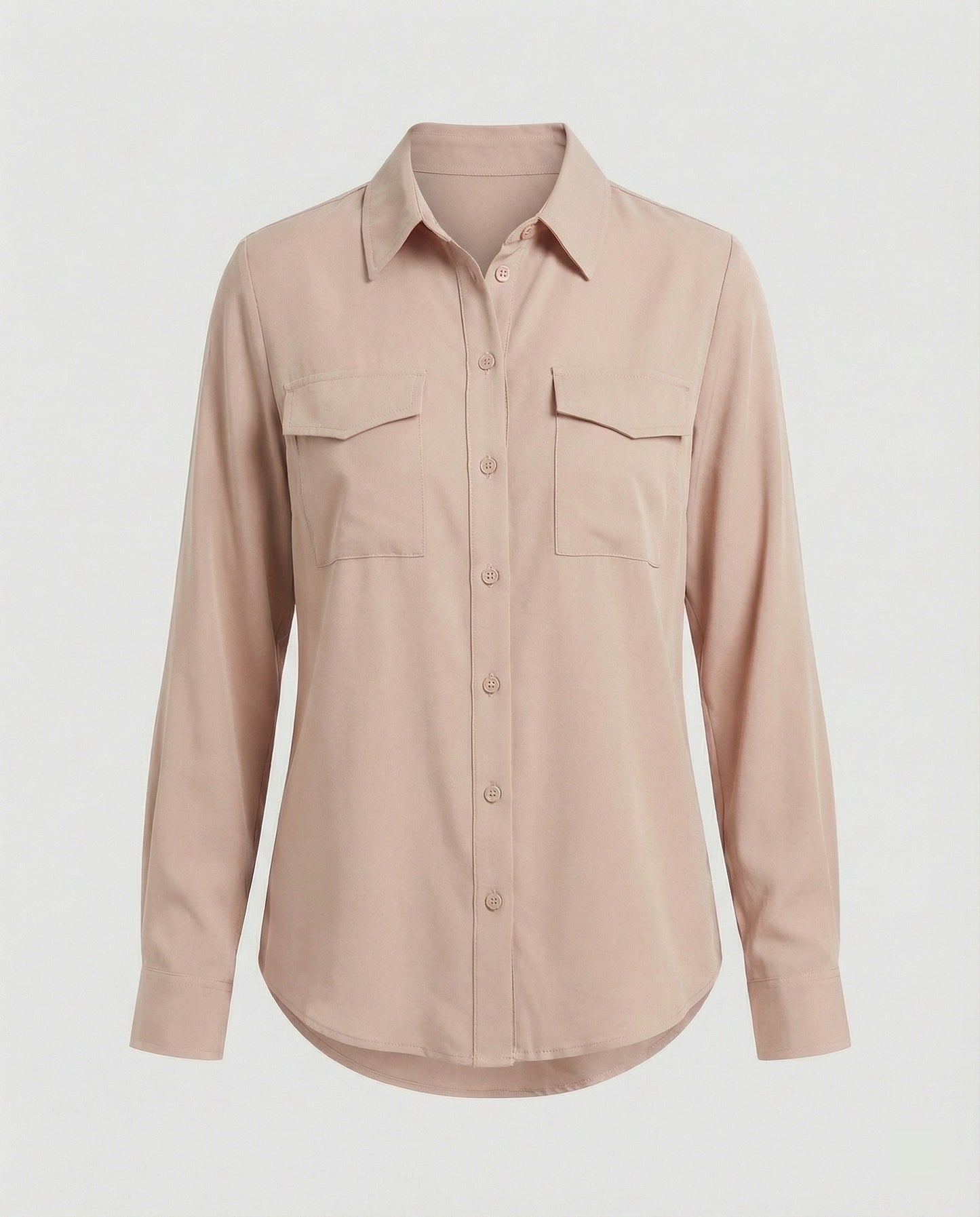 Damen Bluse Langarm Baumwolle Mit Brusttaschen