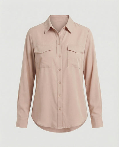 Damen Bluse Langarm Baumwolle Mit Brusttaschen