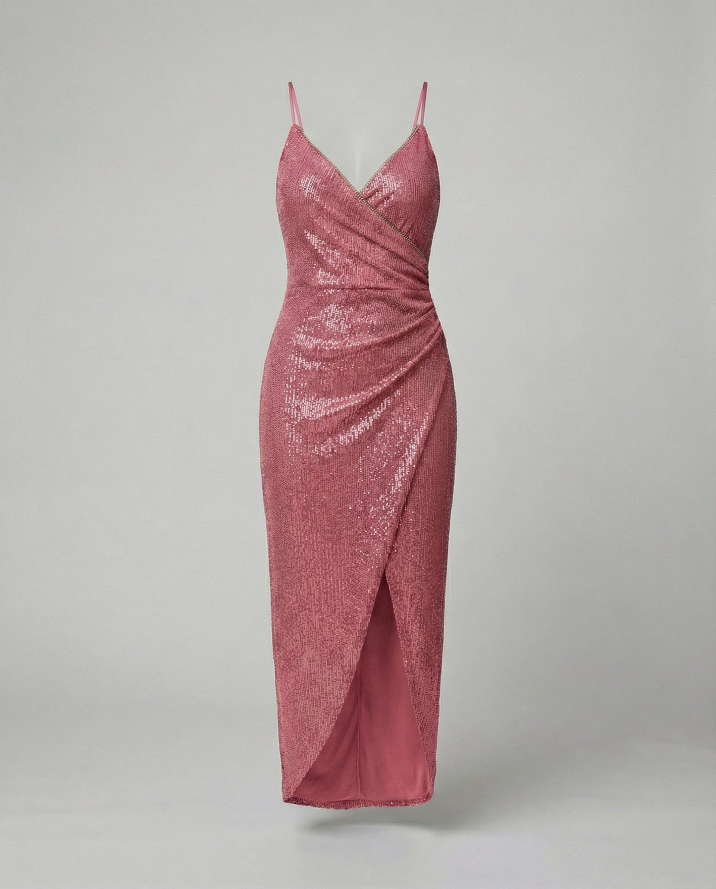 Damen Wickelkleid Hochgeschlitzt Glitzernd