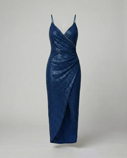 Damen Wickelkleid Hochgeschlitzt Glitzernd