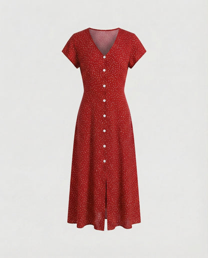 Damen Langarmkleid mit Knöpfen und Puffärmeln Elegant