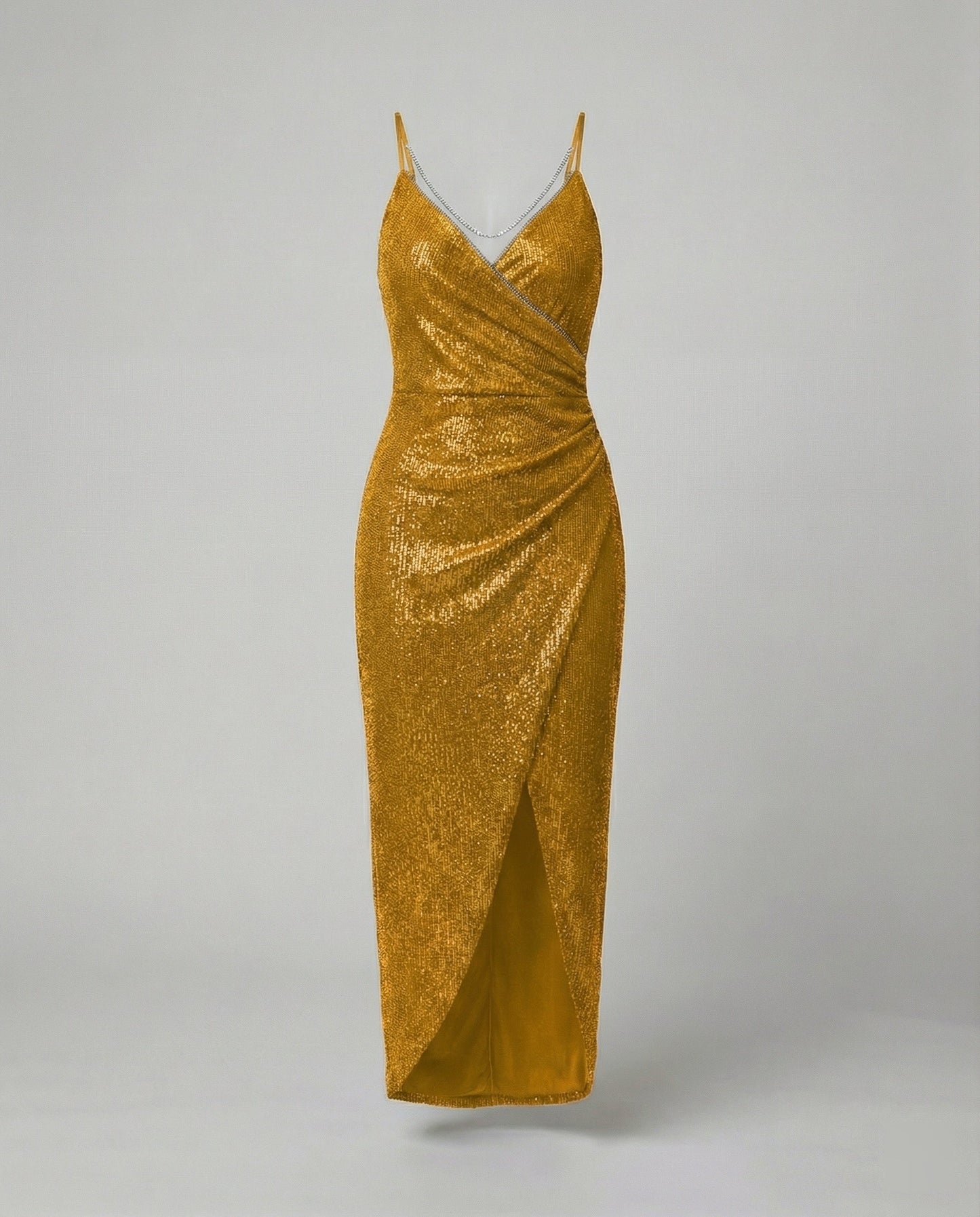 Damen Wickelkleid Hochgeschlitzt Glitzernd