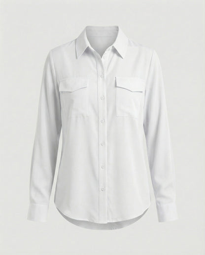 Damen Bluse Langarm Baumwolle Mit Brusttaschen