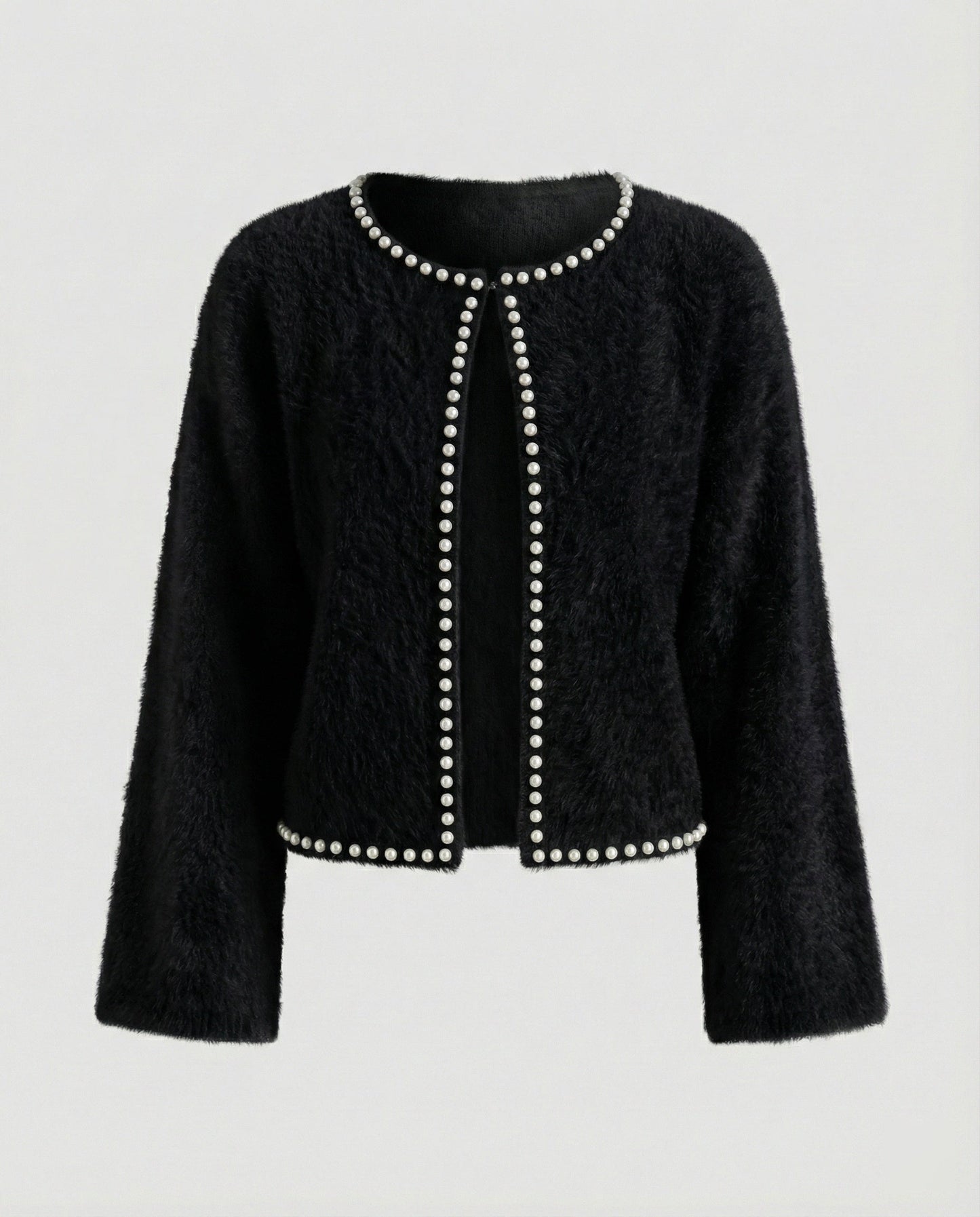 Damen Strickjacke Flauschig Perlen Verzierung
