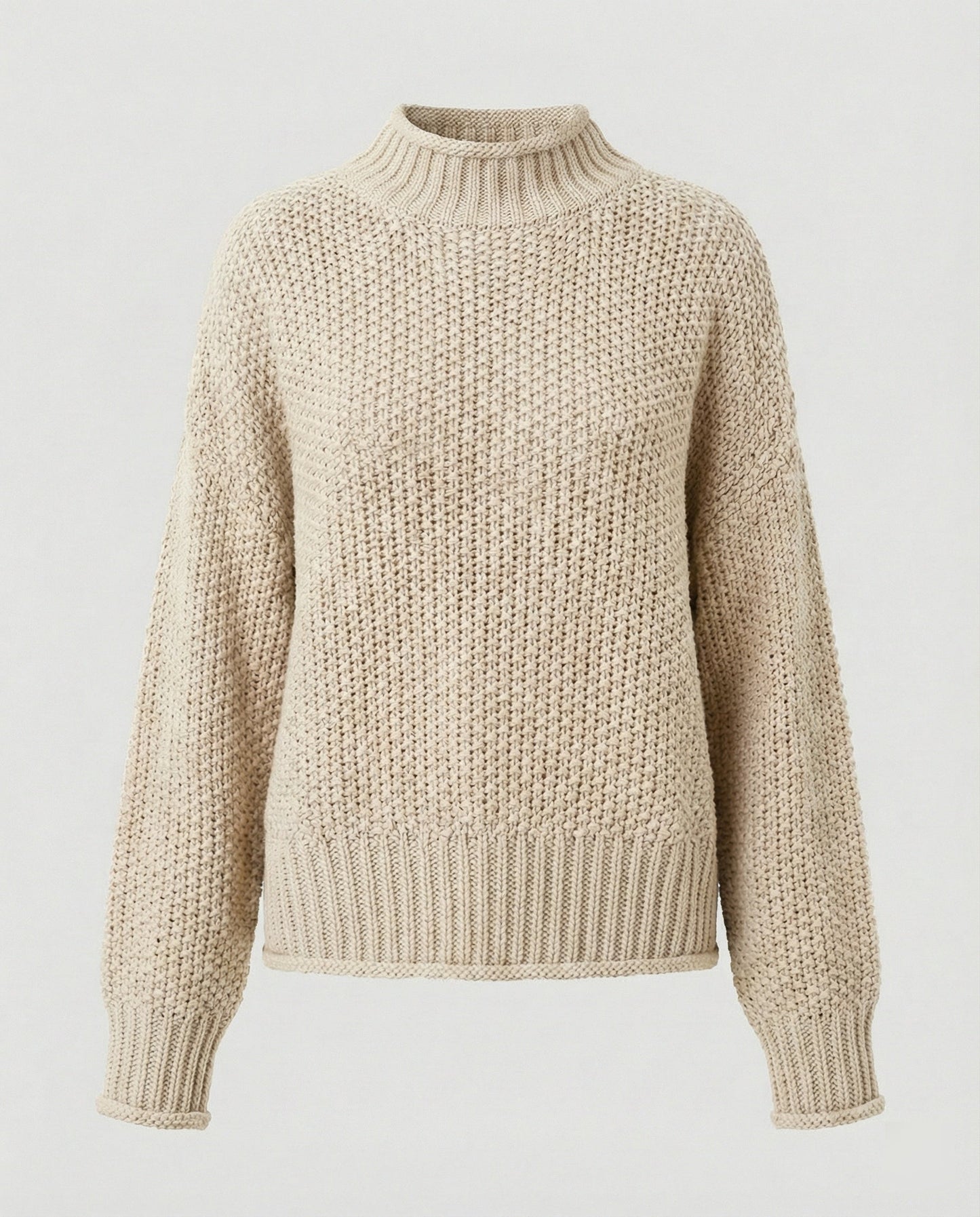 Damen Strickpullover Kuschelig Weite Ärmel Hochkragen