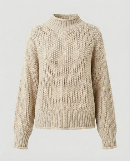 Damen Strickpullover Kuschelig Weite Ärmel Hochkragen