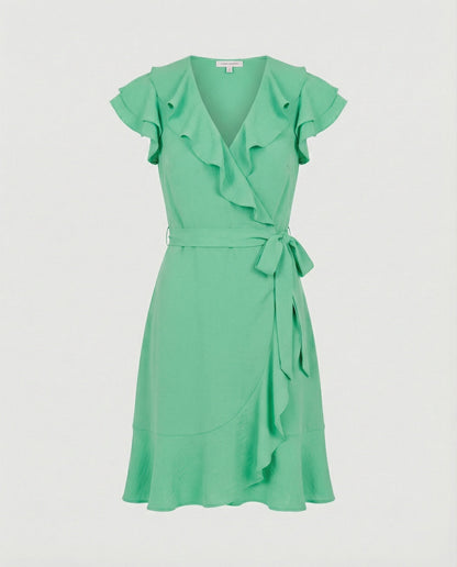 Damen Wickelkleid mit Rüschen und Taillengürtel Modern