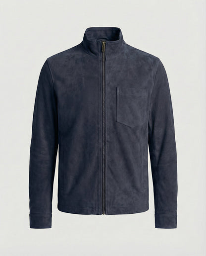 Herren Wildlederjacke Stehkragen Elegant Leder