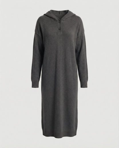 Damen Hoodie-Kleid Weiches Kapuzenkleid mit Knöpfen