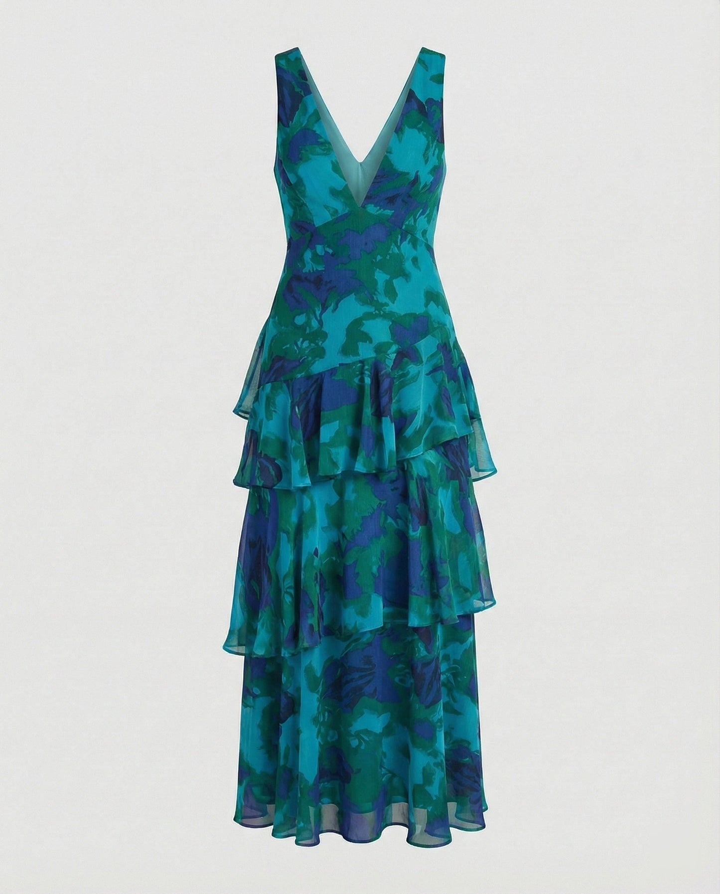 Damen Maxikleid mit Rüschen und tiefem Dekolleté