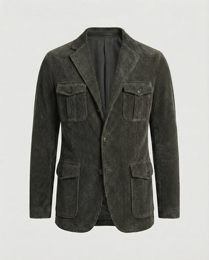Herren Cordjacke Reißverschluss Vieltaschen Modern Braun