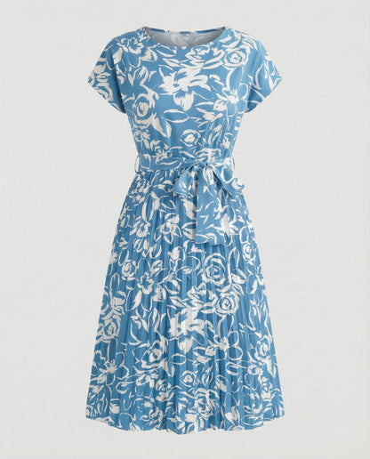 Damenkleid Blumenmuster Sommer mit Gürtel