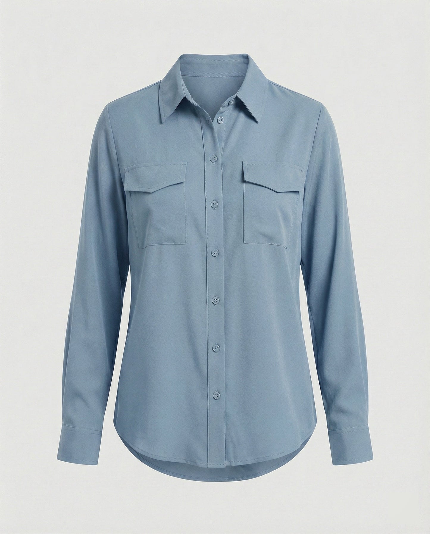 Damen Bluse Langarm Baumwolle Mit Brusttaschen