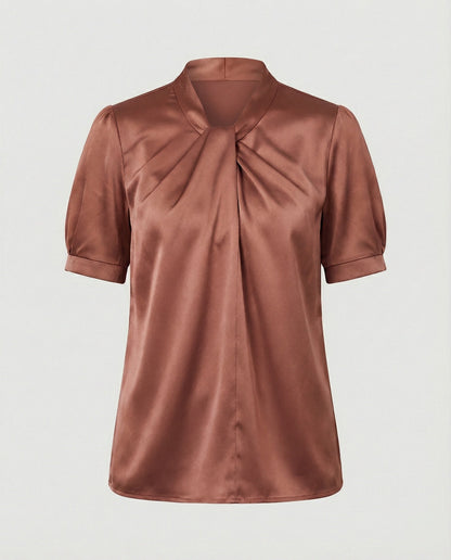Damen Satin Bluse mit Krawattenkragen Elegant