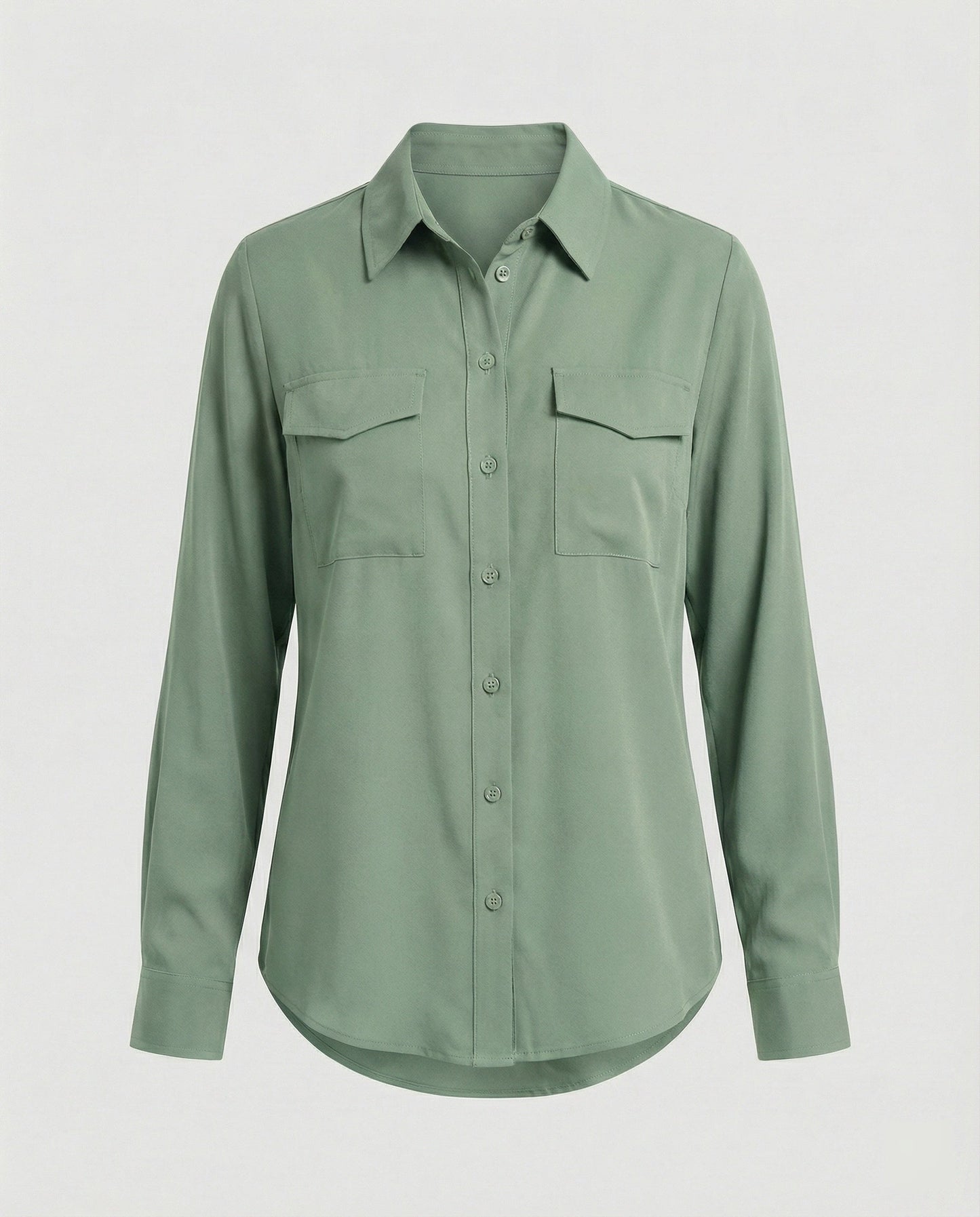 Damen Bluse Langarm Baumwolle Mit Brusttaschen