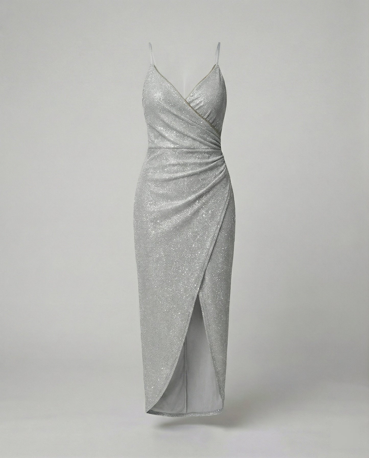 Damen Wickelkleid Hochgeschlitzt Glitzernd