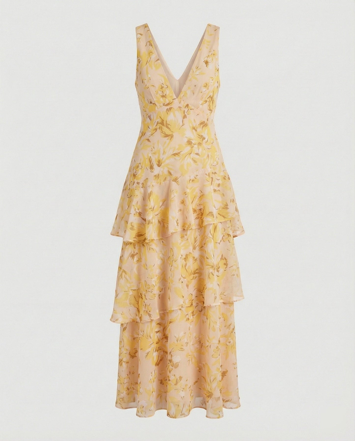 Damen Maxikleid mit Rüschen und tiefem Dekolleté