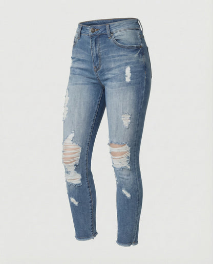 Damen Highwaist Jeans Destroyed Dunkelblau
