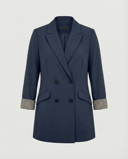 Damen Doppelreihenblazer Modern Kontrastärmel