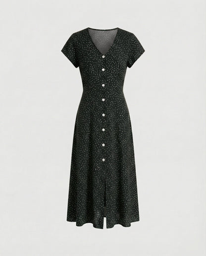 Damen Langarmkleid mit Knöpfen und Puffärmeln Elegant