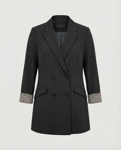 Damen Doppelreihenblazer Modern Kontrastärmel