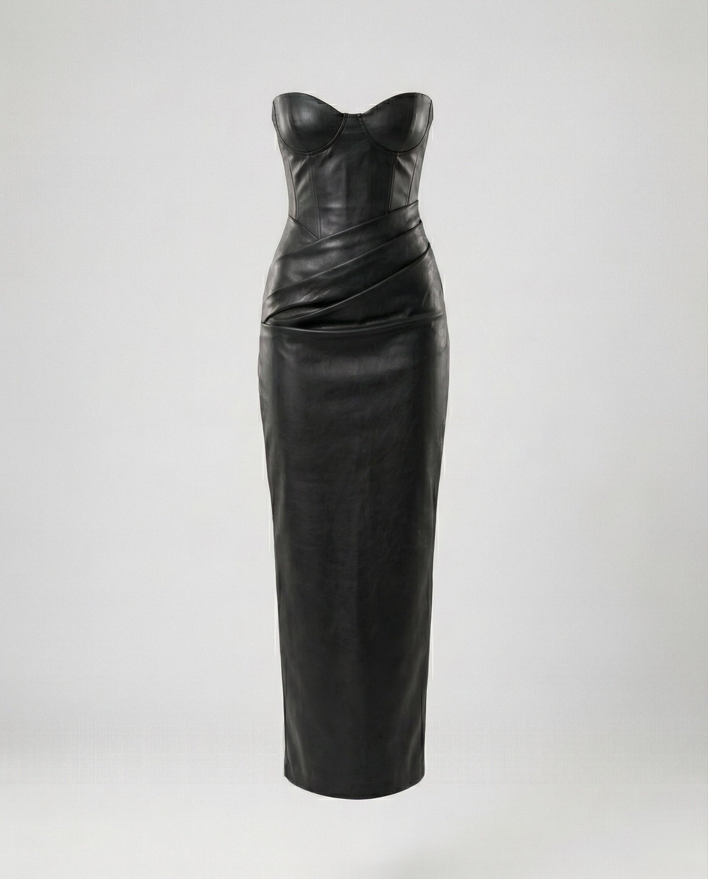 Damen Lederkleid Langärmlig Herz-Ausschnitt