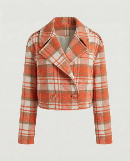 Damen Kurzjacke Karomuster Vintage Stil