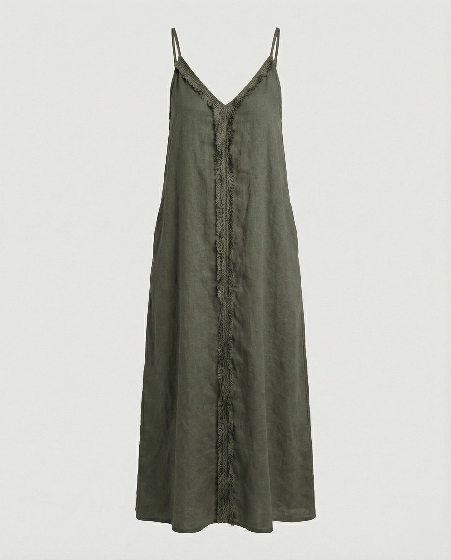 Damen Maxikleid V-Ausschnitt mit Taschen Lang Sommerkleid