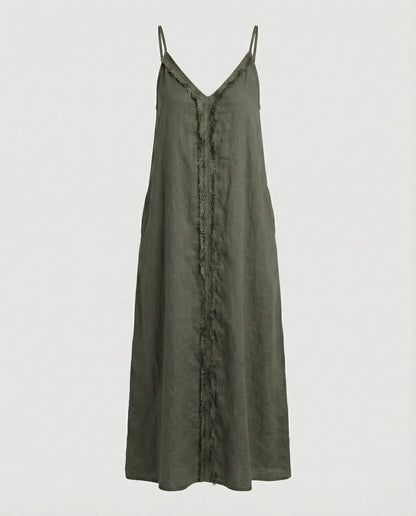 Damen Maxikleid V-Ausschnitt mit Taschen Lang Sommerkleid