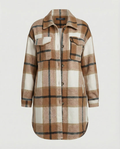 Damen Oversized Hemdjacke Kariert Lässig