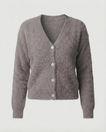 Damen Strickjacke Kuschelig V-Ausschnitt Mit Knöpfen