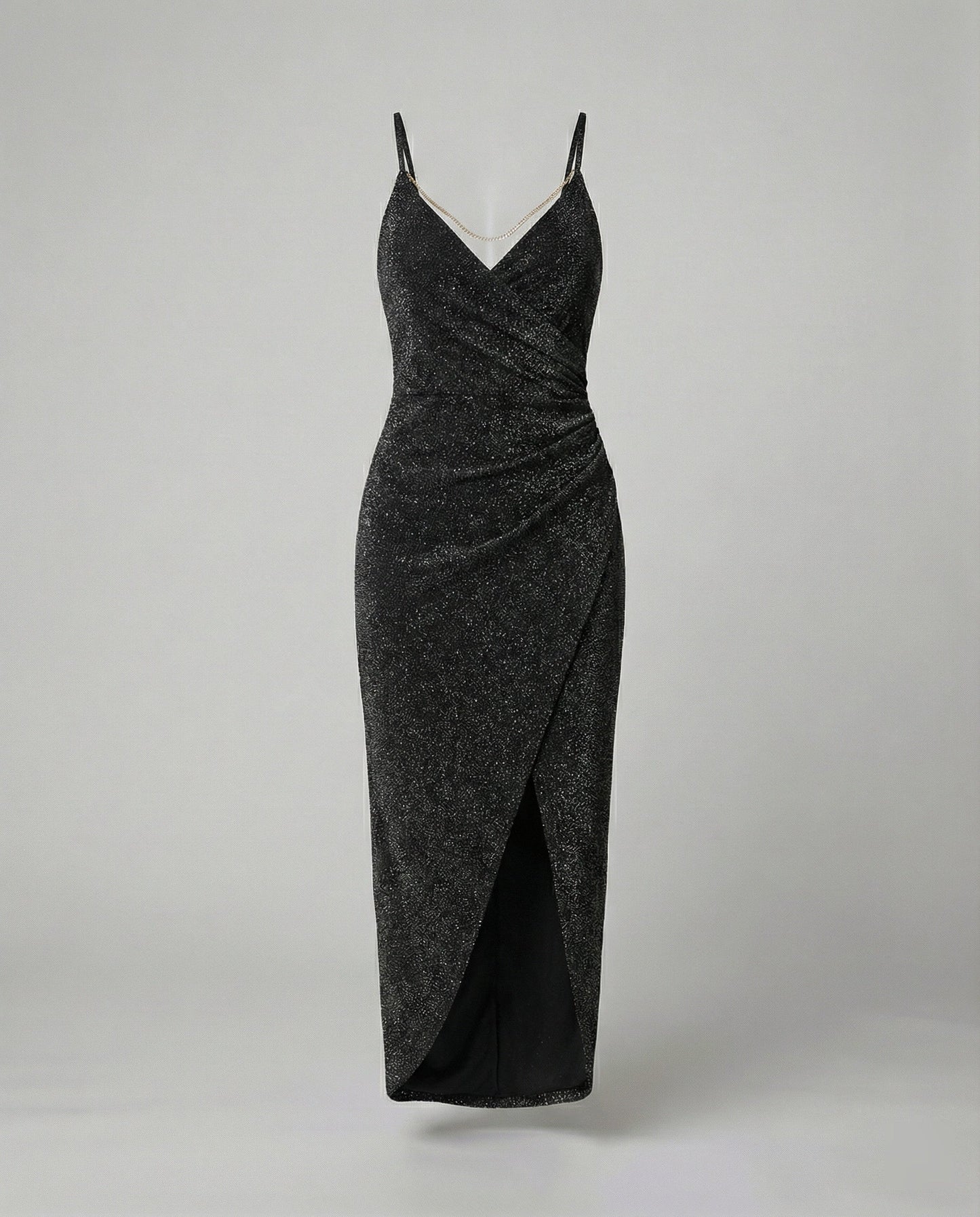 Damen Wickelkleid Hochgeschlitzt Glitzernd
