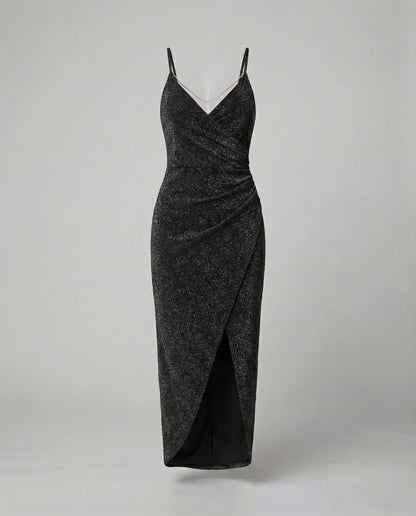 Damen Wickelkleid Hochgeschlitzt Glitzernd
