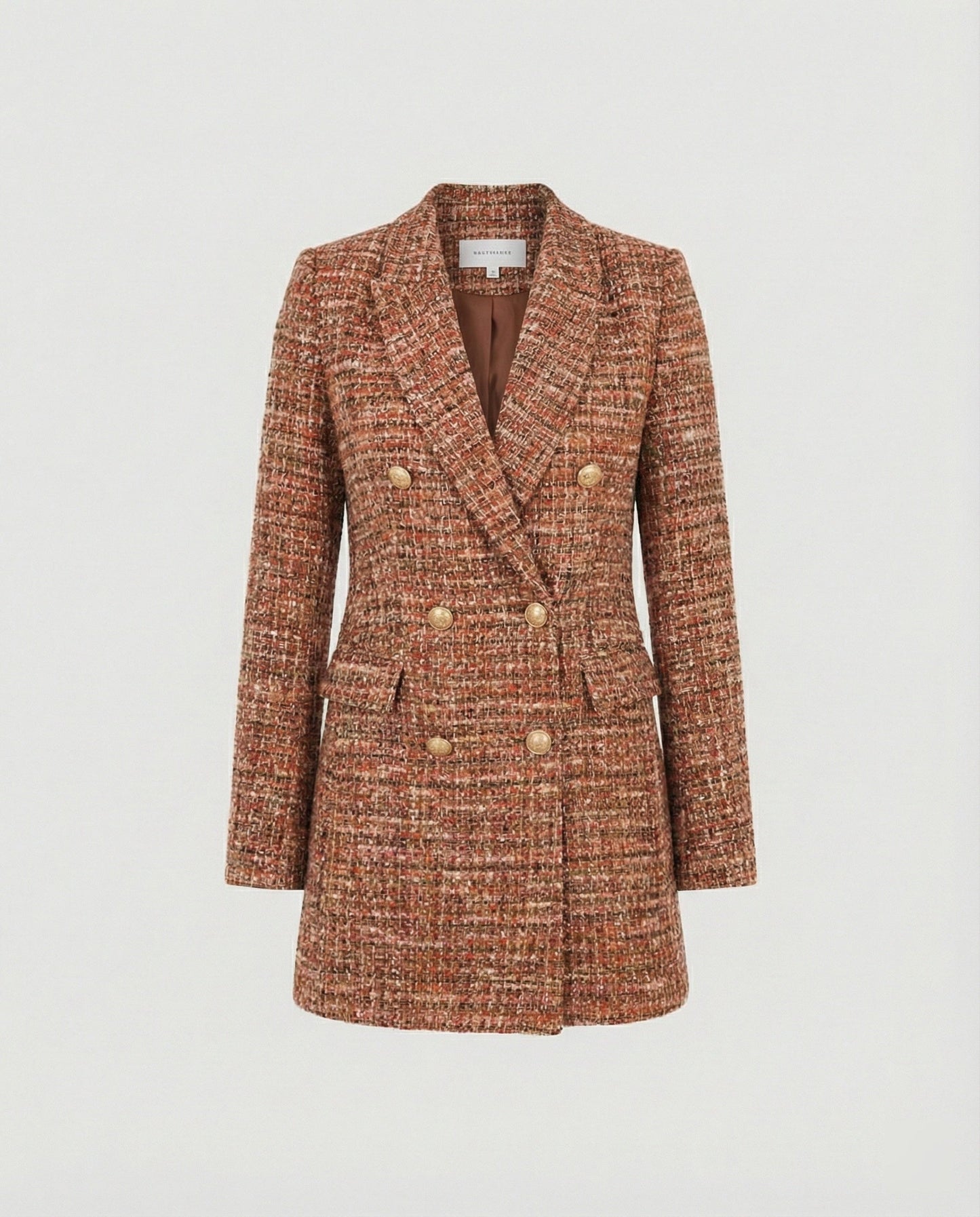 Damen Blazer Tweed Doppelknöpfe Modern