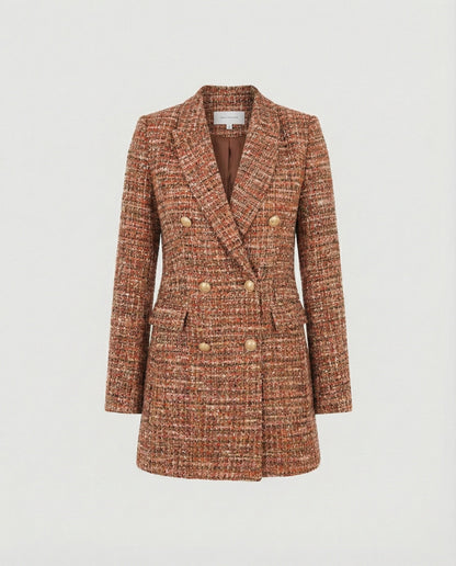 Damen Blazer Tweed Doppelknöpfe Modern