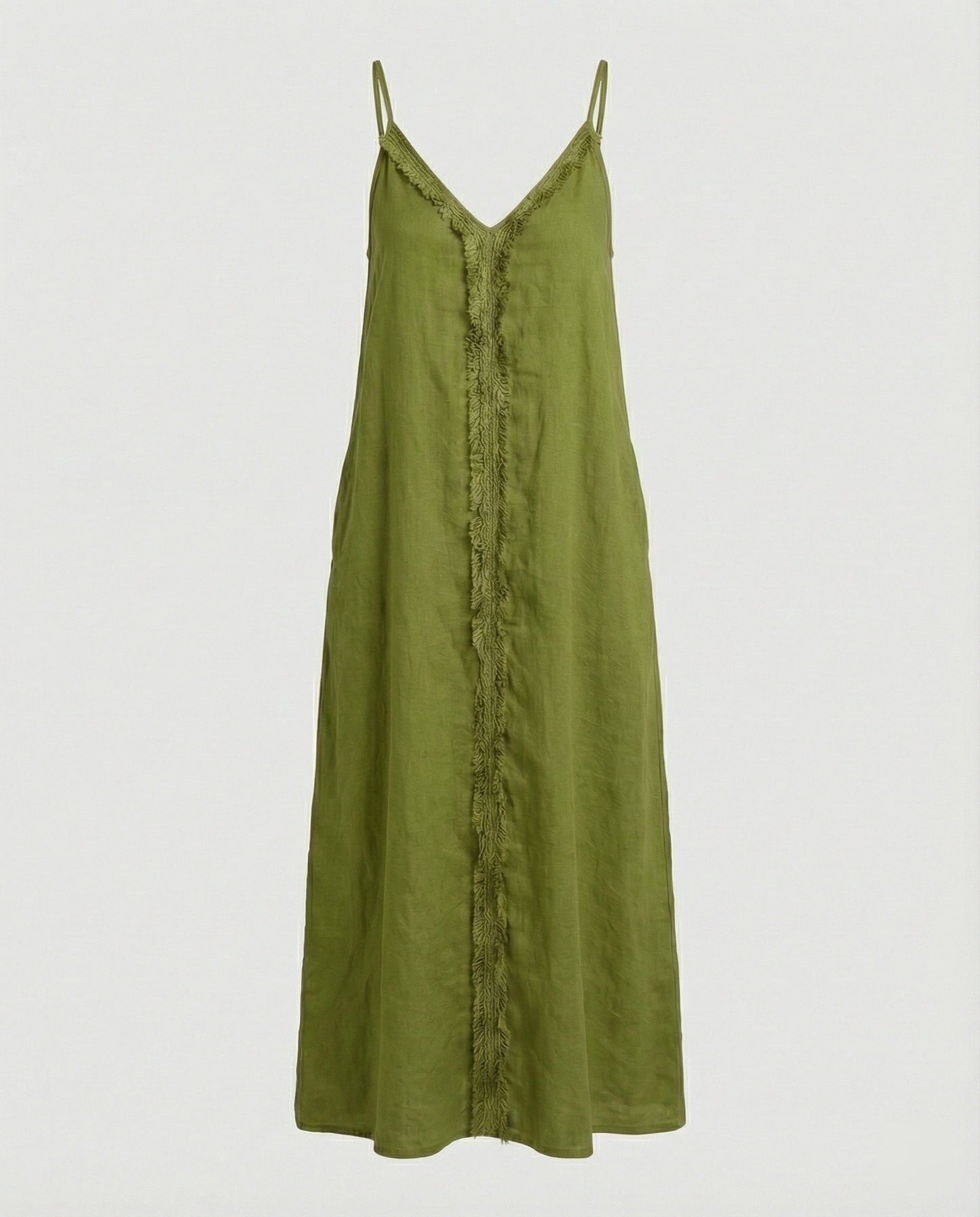 Damen Maxikleid V-Ausschnitt mit Taschen Lang Sommerkleid