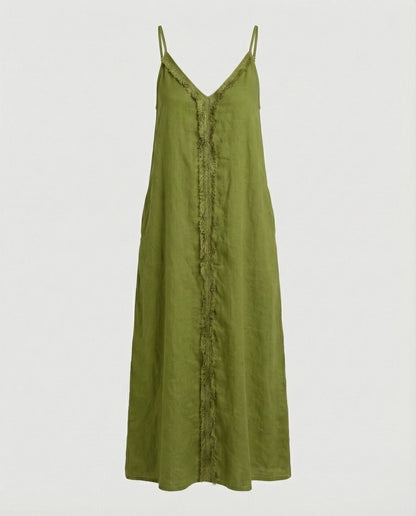 Damen Maxikleid V-Ausschnitt mit Taschen Lang Sommerkleid