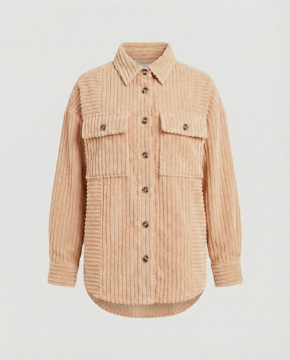 Damen Cordjacke Bequem Mit Taschen Braun