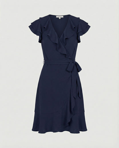 Damen Wickelkleid mit Rüschen und Taillengürtel Modern