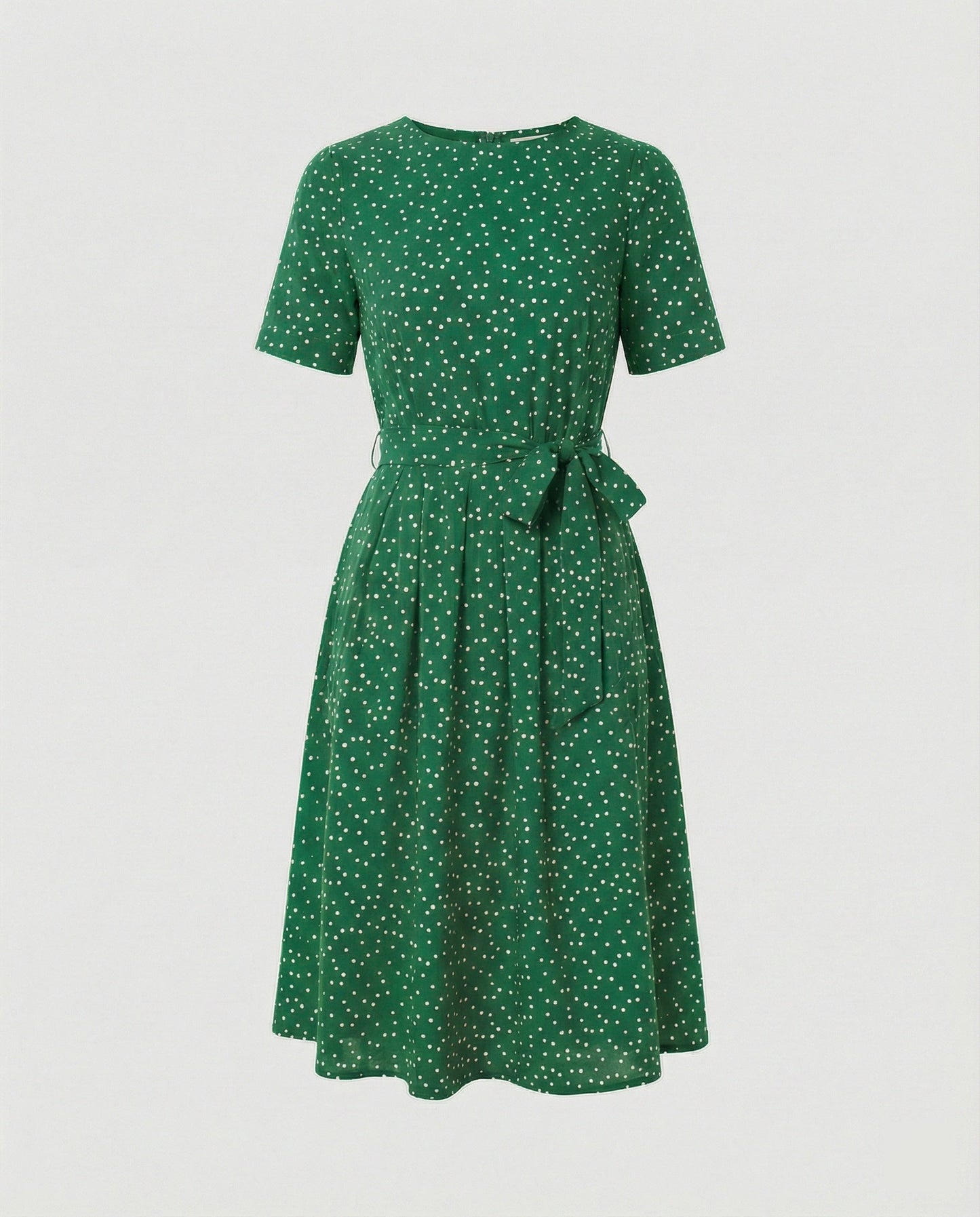 Damen Midi-Kleid mit Punkten und Taillengürtel Elegant
