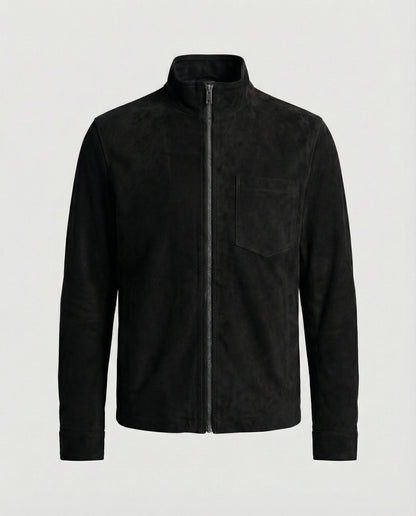 Herren Wildlederjacke Stehkragen Elegant Leder