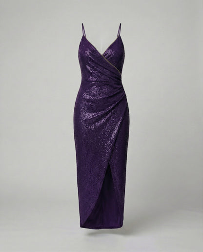 Damen Wickelkleid Hochgeschlitzt Glitzernd