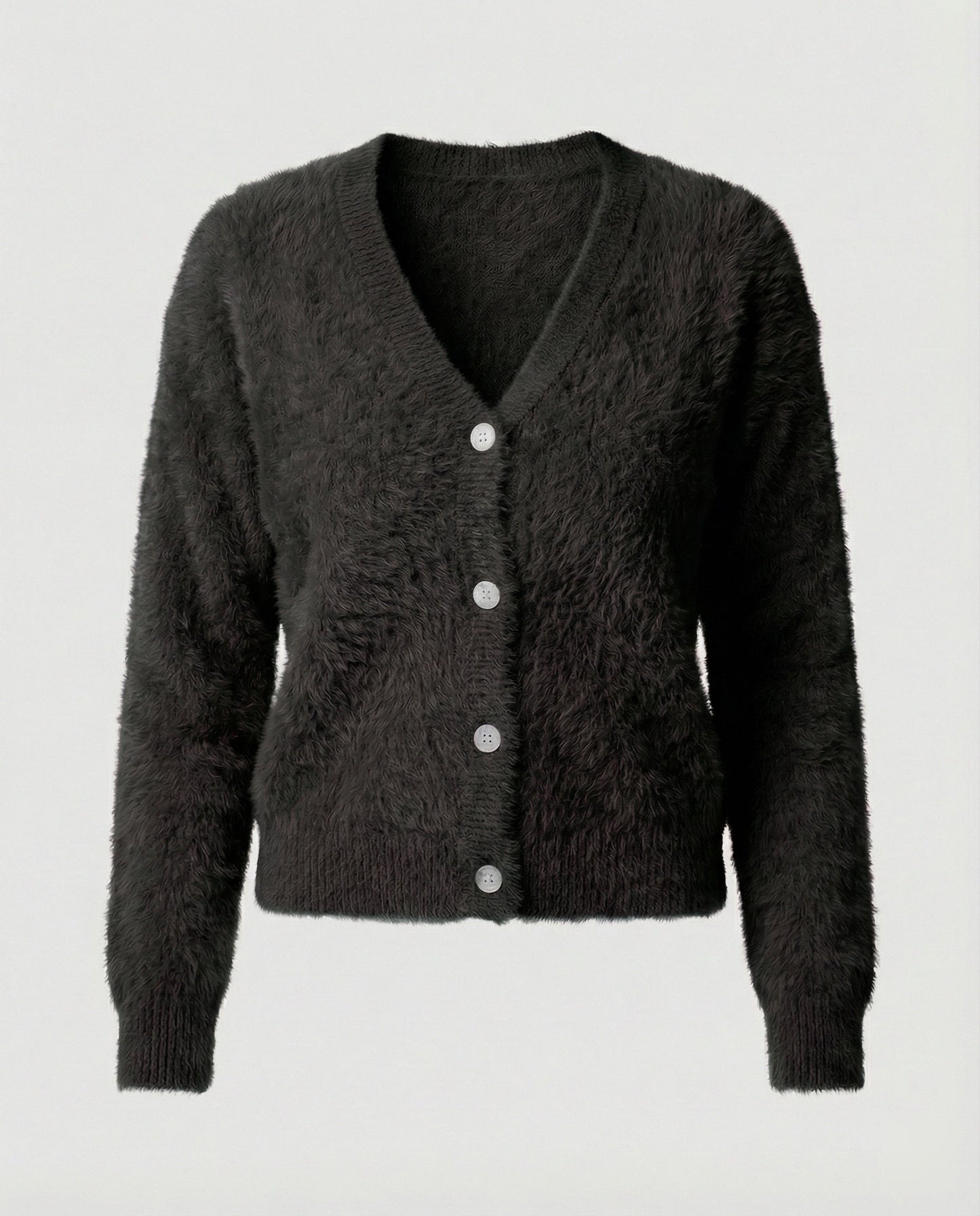 Damen Strickjacke Kuschelig V-Ausschnitt Mit Knöpfen